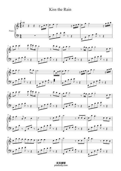“Kiss the Rain”钢琴谱-Yiruma-免费下载-天天钢琴