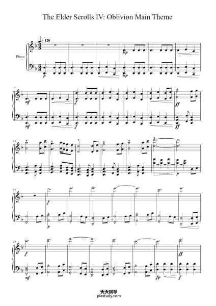 “The Elder Scrolls IV: Oblivion Main Theme”钢琴谱-Taylor Preston-免费下载-天天钢琴