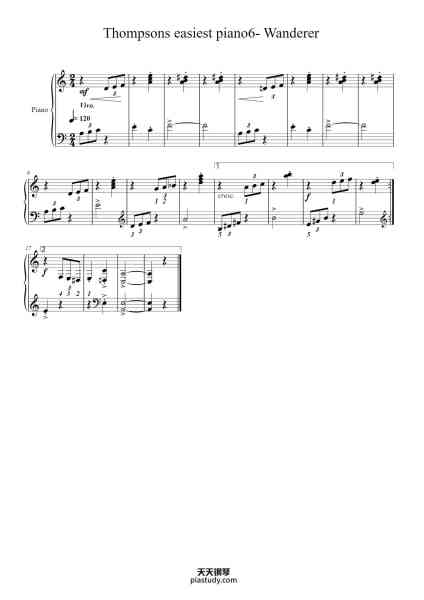 “Thompsons easiest piano6- Wanderer”钢琴谱-John Thompson-免费下载-天天钢琴