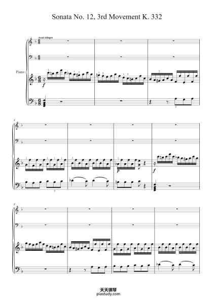 “Piano Sonata No. 12 in F Major, K. 332: III. Allegro assai”钢琴谱-W.A. Mozart.-免费下载-天天钢琴