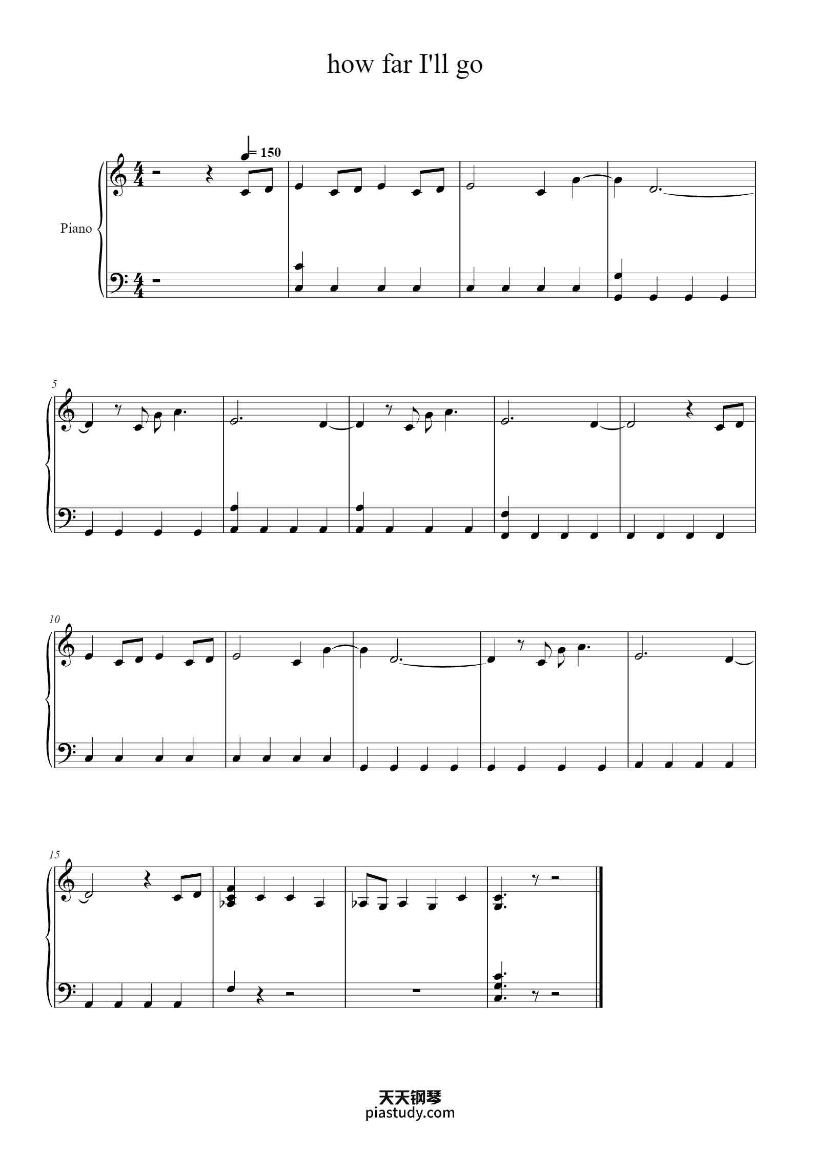 how far I'll go钢琴谱 - Lin-Manuel Miranda - free piano sheet music ...
