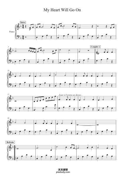 “My Heart Will Go On”钢琴谱-Céline Dion-免费下载-天天钢琴