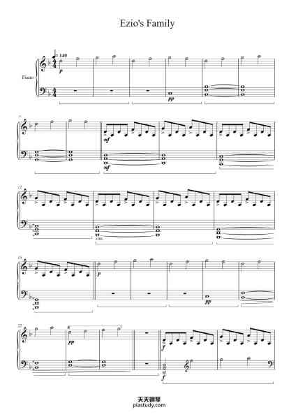 “Ezio's Family”钢琴谱-Composed by Jesper Kyd Arranged by Akmigone Transscribed by Noah Wojcik Piano Version by Lindwurrm-免费下载-天天钢琴