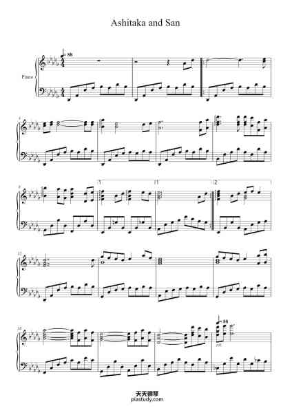 “Princess Mononoke - Ashitaka and San”钢琴谱-Joe Hisaishi-免费下载-天天钢琴