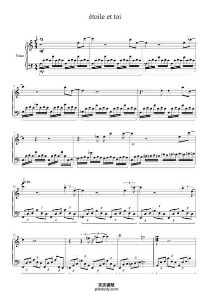 “étoile et toi”钢琴谱-Composed by: Satoru Kousaki Arranged by: Pota7o Potato Sheet by: Arthur Bouvier-免费下载-天天钢琴