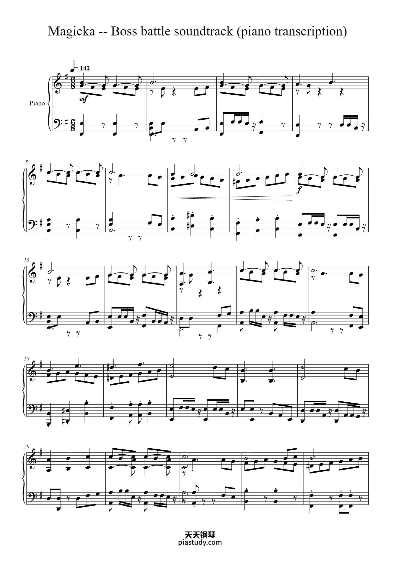 Magicka Boss 'Magicka -- Boss battle soundtrack (piano transcription)' - Piano Sheet ...
