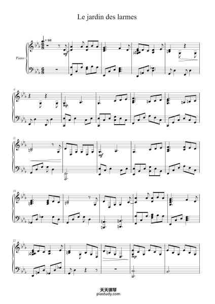 “Le jardin des larmes”钢琴谱-Zaz ft. Lindemann
Arranged by A. H. Green (Youtube)
-免费下载-天天钢琴