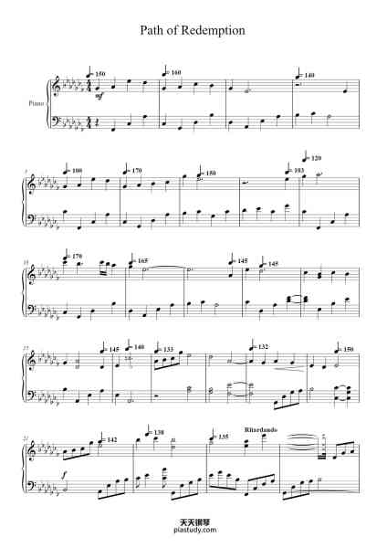 “Path of Redemption”钢琴谱-Tomoki Miyoshi
Transcribed by Josephina-免费下载-天天钢琴