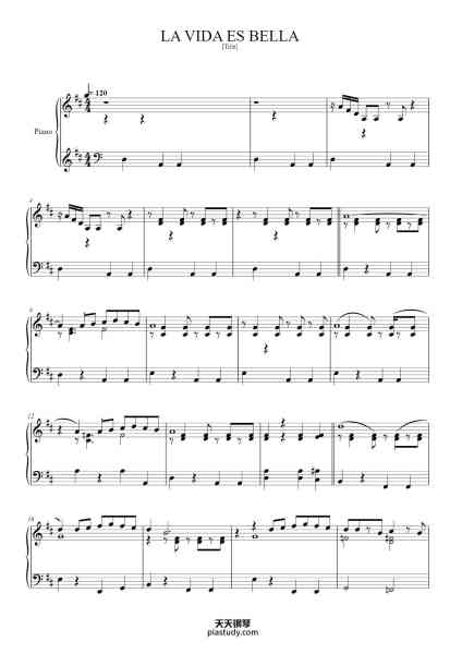 “LA VIDA ES BELLA”钢琴谱-Nicola Piovani-免费下载-天天钢琴