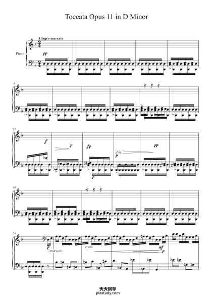 “Toccata Opus 11 in D Minor”钢琴谱-Sergei Sergeyevich Prokofiev (1891 - 1953)-免费下载-天天钢琴