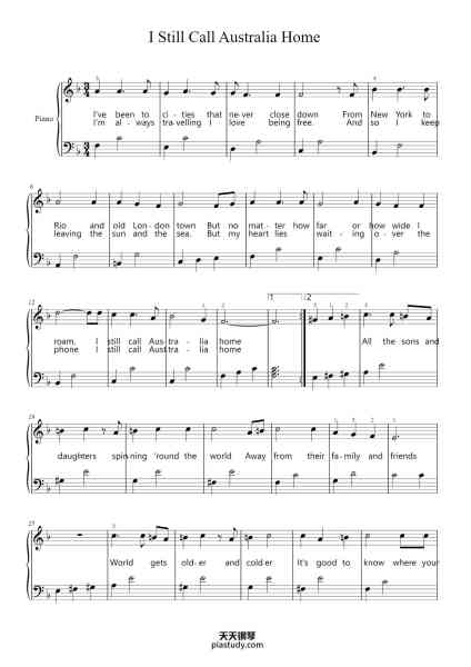 “I Still Call Australia Home”钢琴谱-Peter Allen-免费下载-天天钢琴