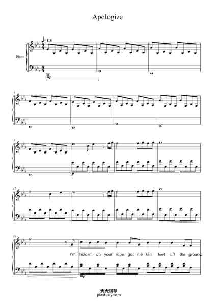 “Apologize”钢琴谱-One Republic-免费下载-天天钢琴