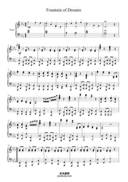 “Fountain of Dreams”钢琴谱-Hirokazu Ando, Jun Ishikawa .-免费下载-天天钢琴