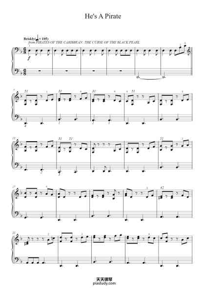 “He's A Pirate”钢琴谱-Music by HANS ZIMMER, KLAUS BADELT
and GEOFFREY ZANELLI-免费下载-天天钢琴