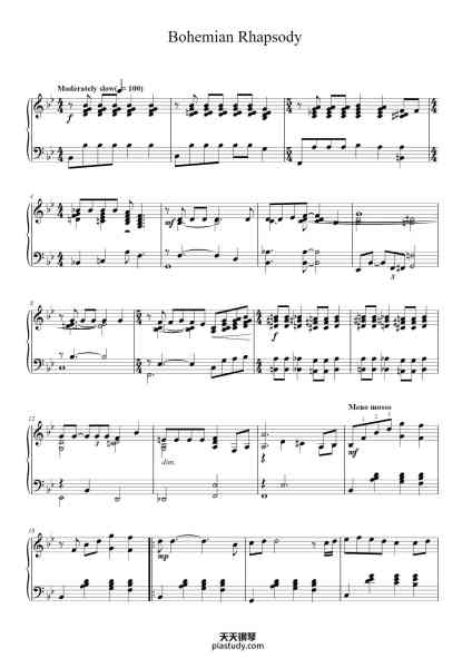 “Bohemian Rhapsody”钢琴谱-Words and Music by
FREDDIE MERCURY-免费下载-天天钢琴