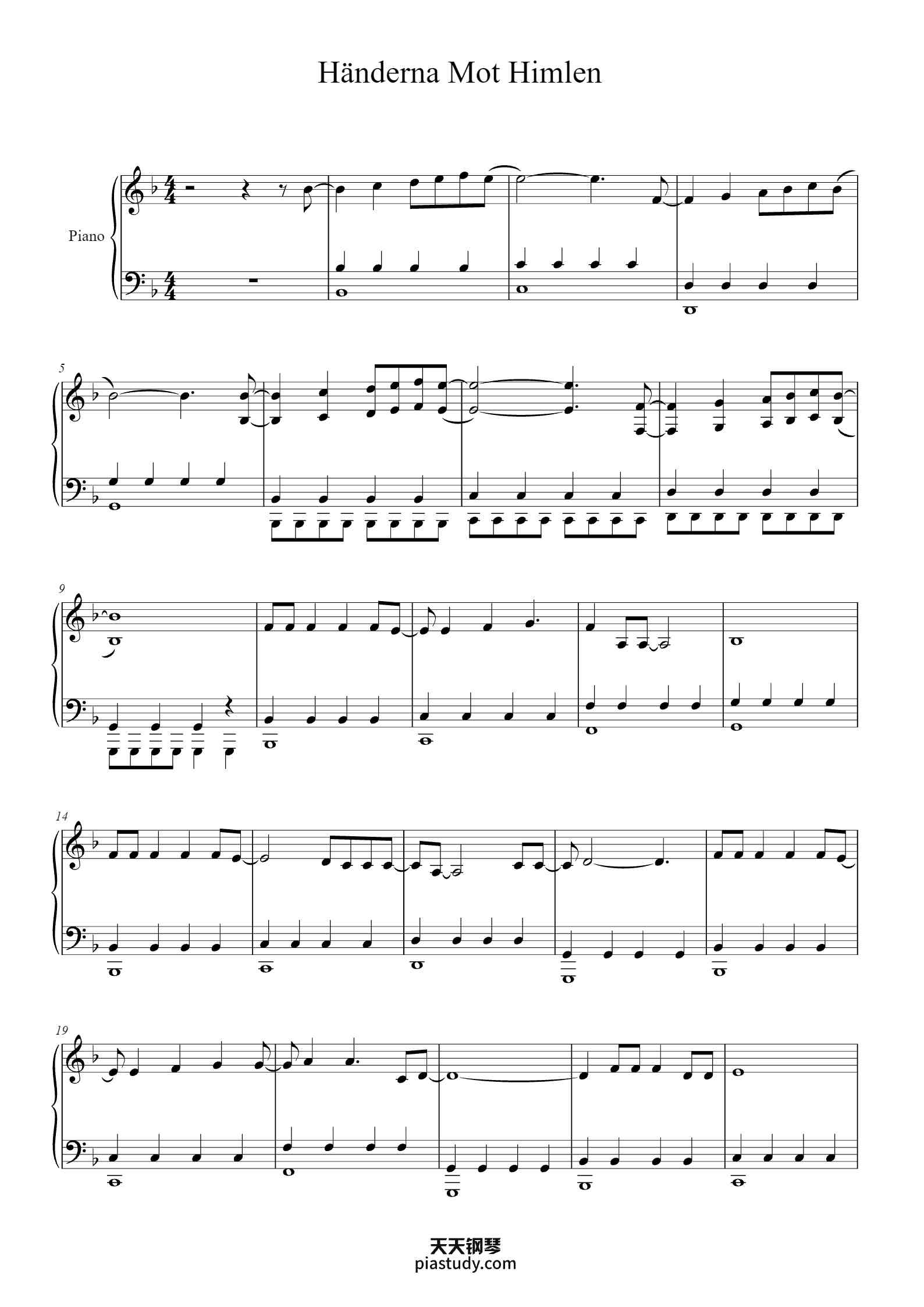 'Händerna Mot Himlen' - Piano Sheet Music By Strongsil Jeges | TOPiano