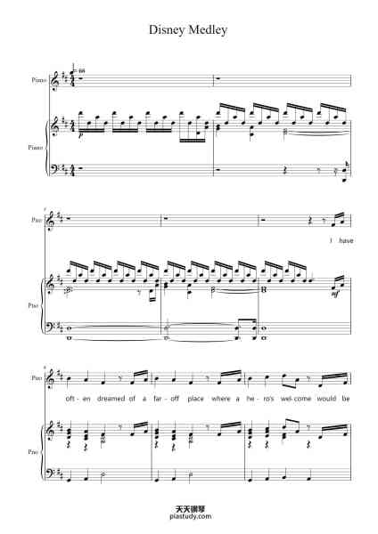 “Disney Medley”钢琴谱-Arranged by Sarena Yu-免费下载-天天钢琴