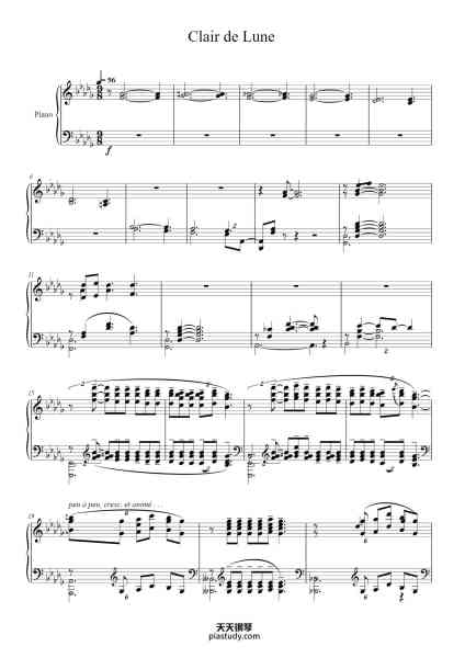 “Suite bergamasque: III. Clair de lune in D-Flat Major”钢琴谱-Claude Debussy-免费下载-天天钢琴