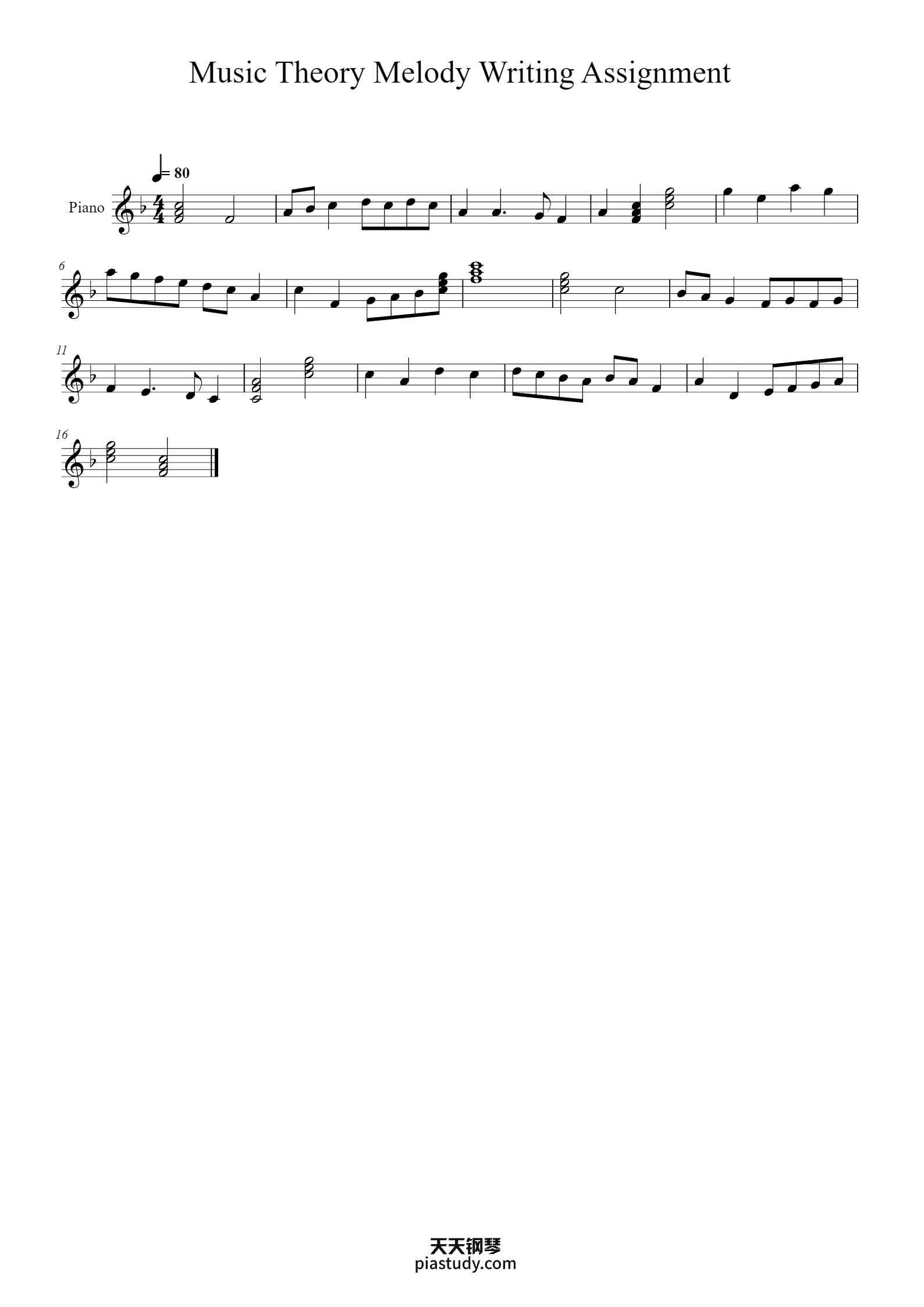 'Music Theory Melody Writing Assignment' - Piano Sheet Music By Authan ...