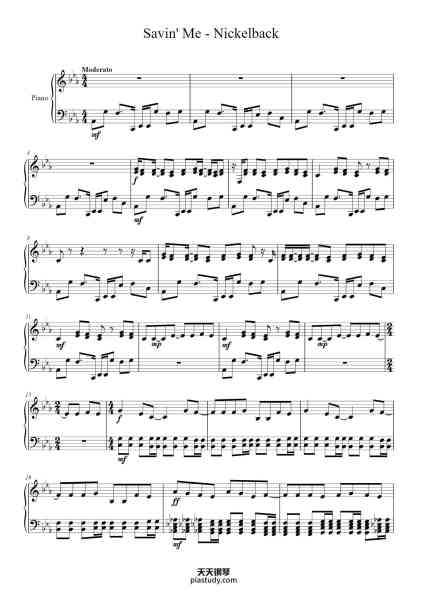 “Savin' Me - Nickelback”钢琴谱-Arrangement: N. Harvat-免费下载-天天钢琴