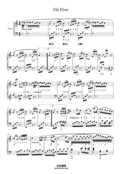 “致爱丽丝”钢琴谱-Ludwig van Beethoven (贝多芬)-免费下载-天天钢琴