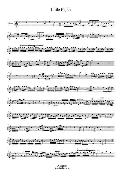 “Fugue in G Minor, BWV 578 "Little Fugue"”钢琴谱-Johann Sebastian Bach-免费下载-天天钢琴