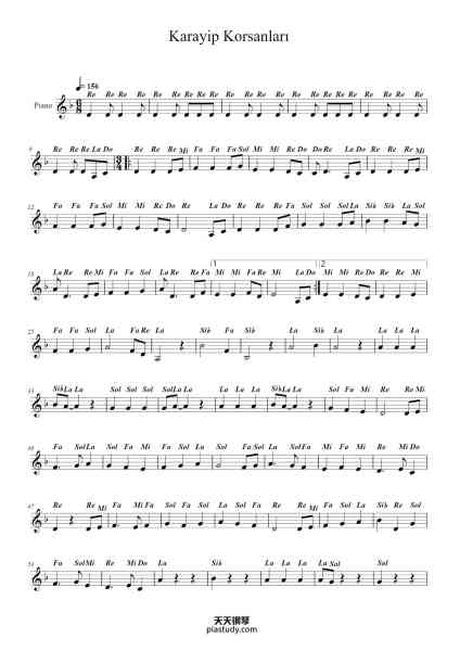“Pirates of the Caribbean - Easy Sheet Music”钢琴谱-Hans Zimmer - Klaus Badelt-免费下载-天天钢琴
