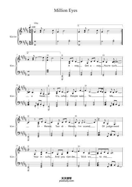 “Million Eyes”钢琴谱-Words and Music by Loïc Nottet-免费下载-天天钢琴