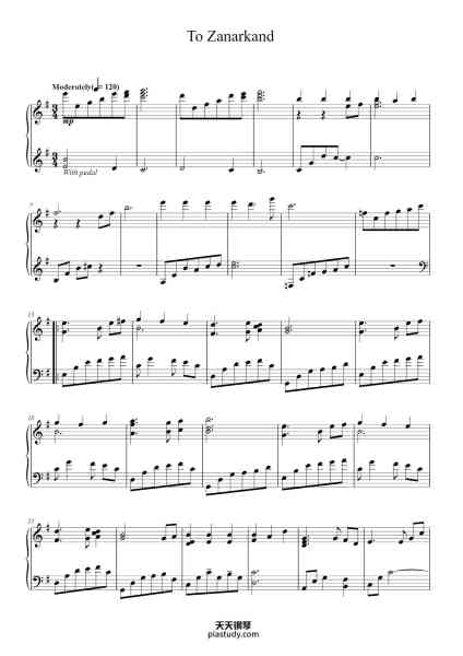 “To Zanarkand”钢琴谱-By NOBUO UEMATSU-免费下载-天天钢琴