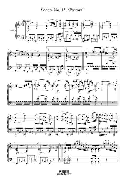 “Sonata No. 15 in D Major, Op. 28 "Pastoral": II. Andante”钢琴谱-Ludwig van Beethoven
(1770 - 1827)-免费下载-天天钢琴