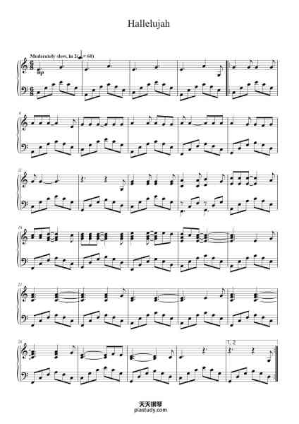 “Hallelujah”钢琴谱-Words and Music by
LEONARD COHEN-免费下载-天天钢琴