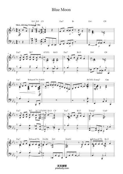 “Blue Moon”钢琴谱-Music by RICHARD RODGERS
Lyrics by LORENZ HART-免费下载-天天钢琴