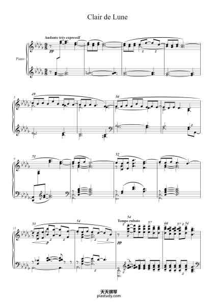 “Suite Bergamasque, L. 75: III. Clair de Lune”钢琴谱-Claude Debussy
(1862–1918)-免费下载-天天钢琴