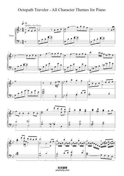 “Octopath Traveler - All Character Themes for Piano”钢琴谱-Music by Yasunori Nishiki-免费下载-天天钢琴