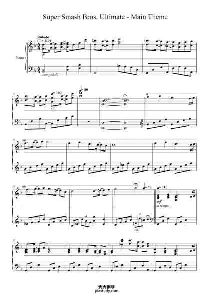 “Super Smash Bros. Ultimate - Main Theme Piano Solo”钢琴谱-Composed by Hideki Sakamoto-免费下载-天天钢琴