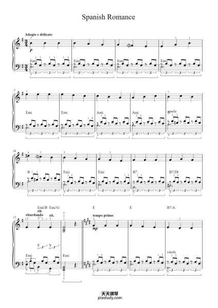 “Spanish Romance”钢琴谱-Anónimo-免费下载-天天钢琴