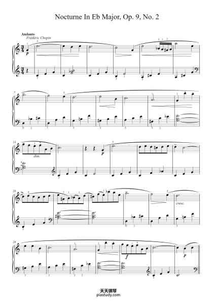 “Nocturne in E-flat Major, Op. 9, No. 2”钢琴谱-Frédéric Chopin-免费下载-天天钢琴