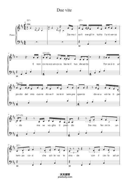 “Due vite”钢琴谱-Marco Mengoni-免费下载-天天钢琴