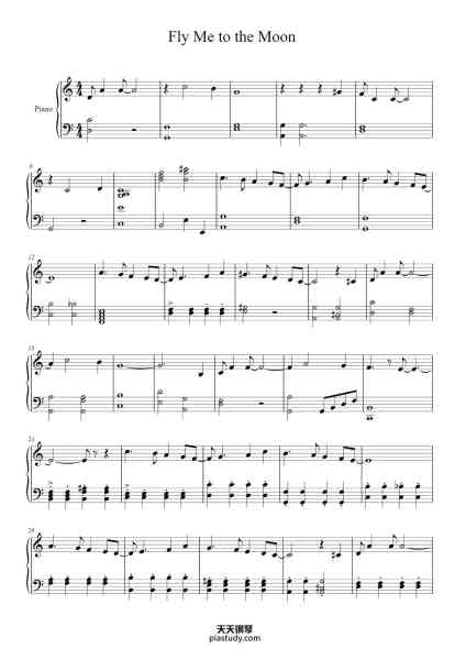 “Fly Me to the Moon”钢琴谱-Bart Howard
arranged by Flynn Parker
-免费下载-天天钢琴