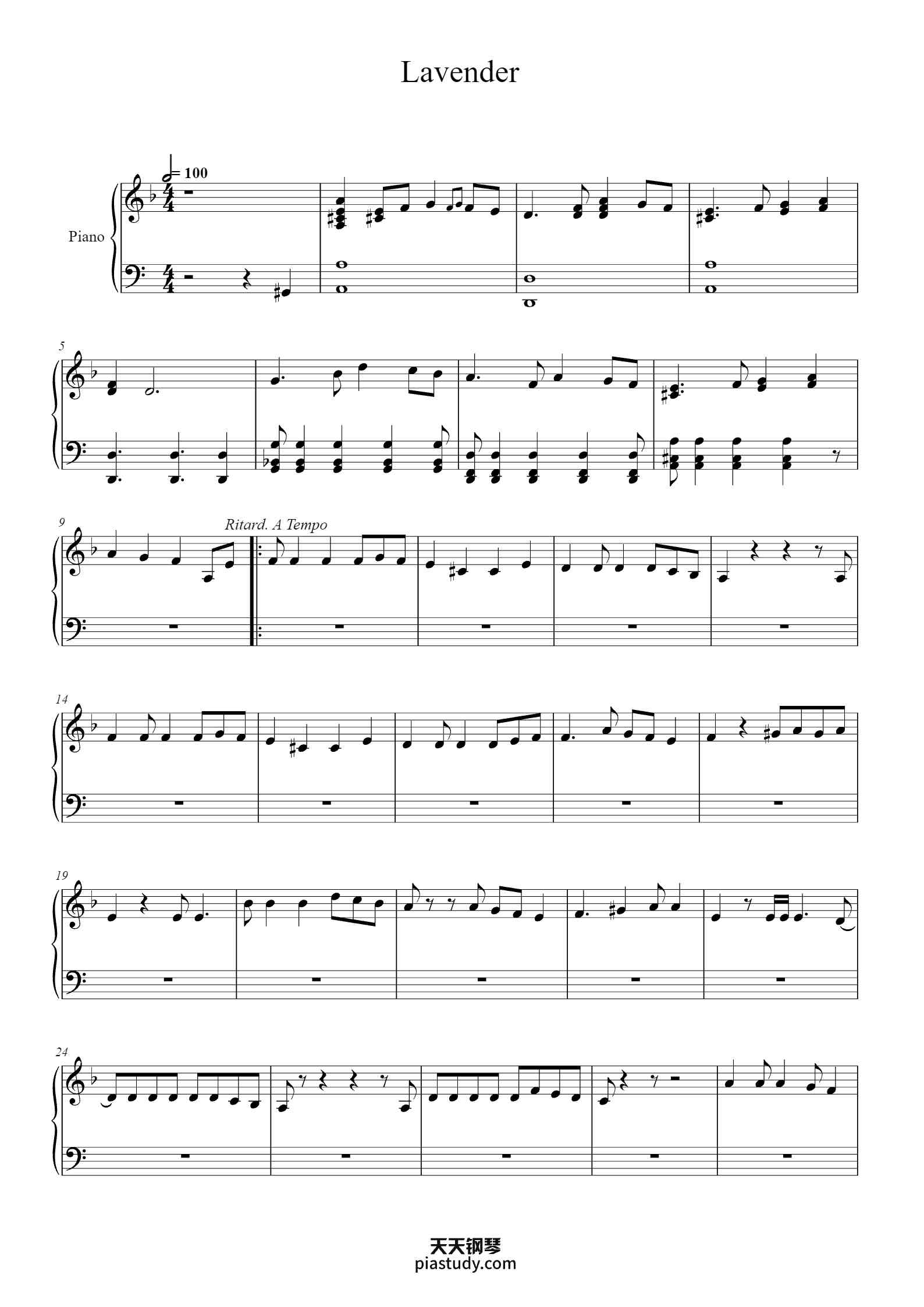 'Lavender' - Piano Sheet Music By Penelope Scott Arr: Deli Lad | TOPiano
