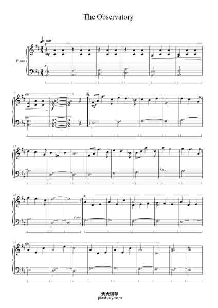 “The Observatory”钢琴谱-by Koji Kondo Arranged by Nate Wilson-免费下载-天天钢琴