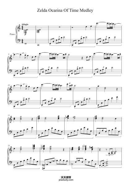 “Zelda Ocarina Of Time Medley”钢琴谱-Music by Koji Kondo-免费下载-天天钢琴