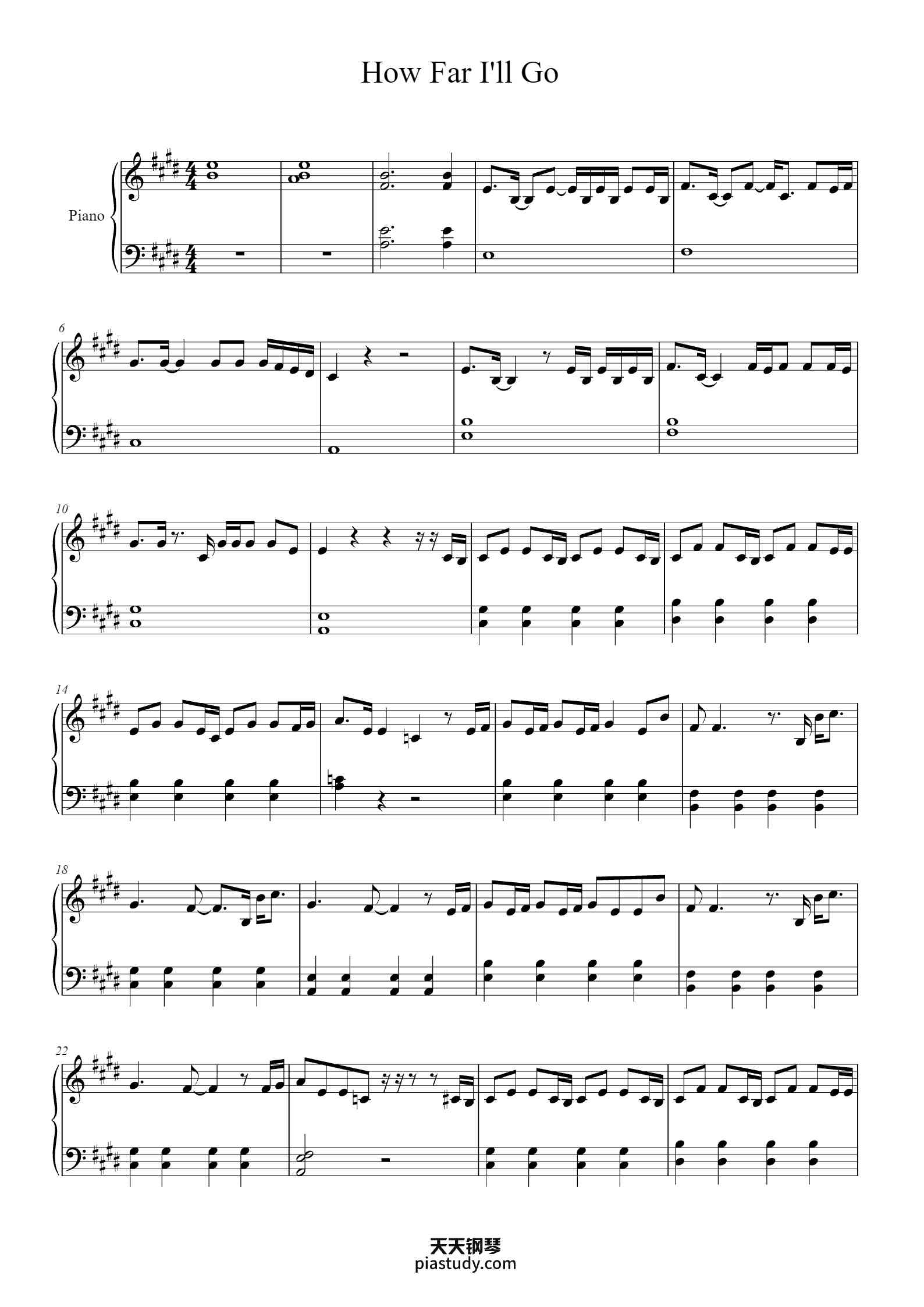How Far I'll Go钢琴谱 - Alessia Cara - free piano sheet music - PiaNoproblem