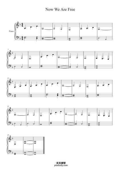“Now We Are Free”钢琴谱-arr. Jakub Burda-免费下载-天天钢琴