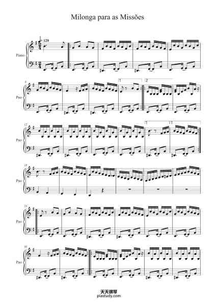 “Milonga para as Missões”钢琴谱-Gilberto Monteiro-免费下载-天天钢琴