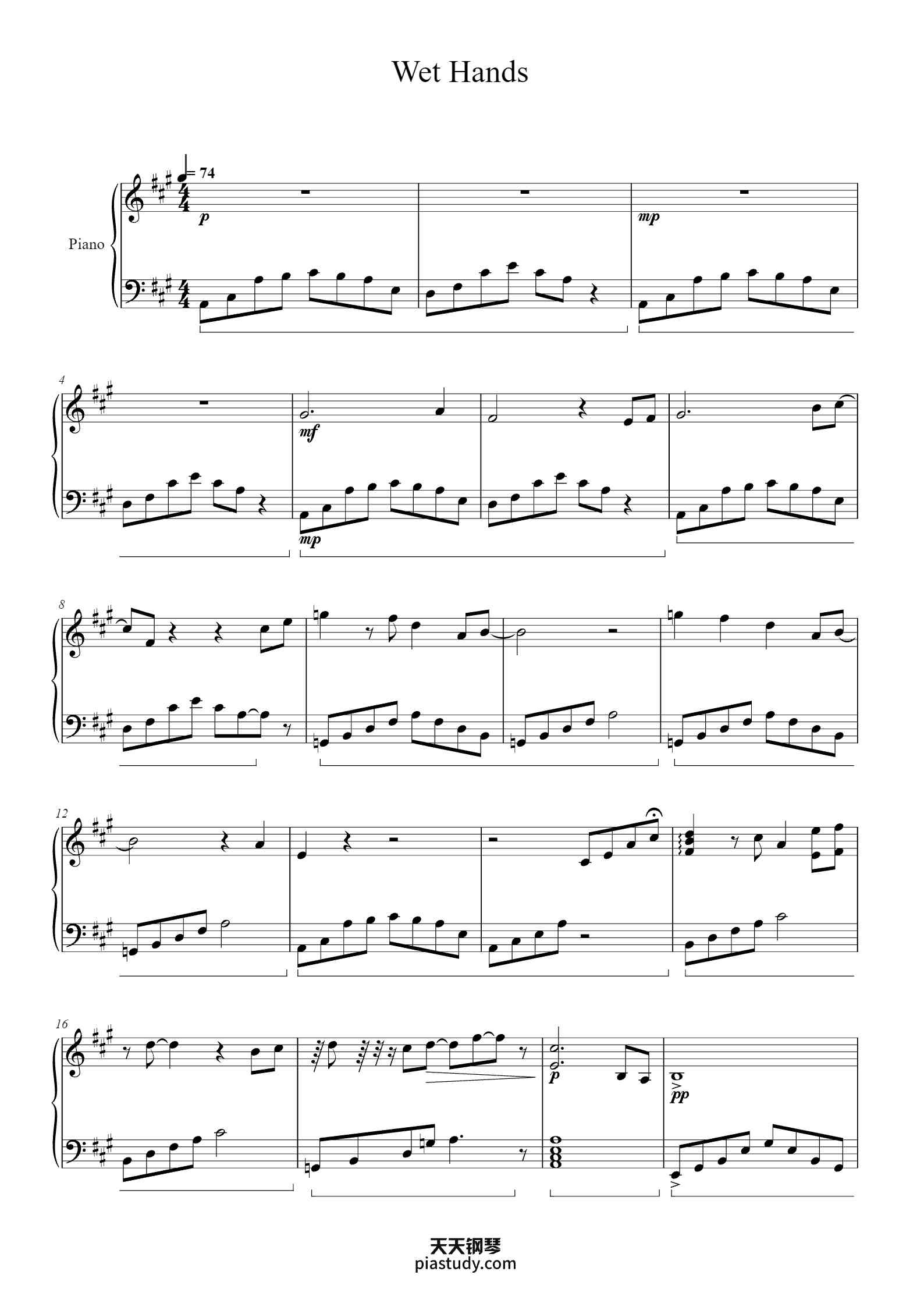 Wet Hands钢琴谱 - C418 - free piano sheet music - PiaNoproblem