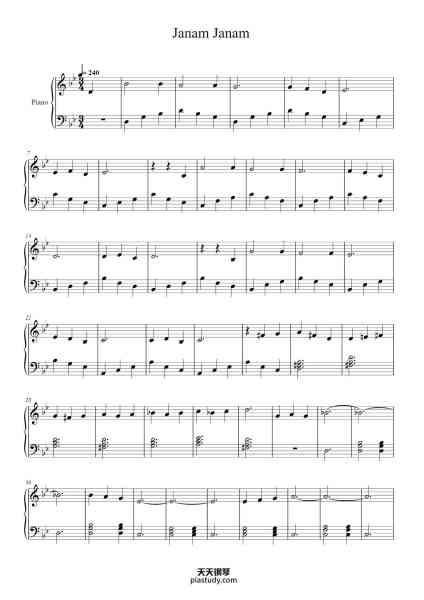 “Janam Janam”钢琴谱-Transcribed by: Sowmya Rani-免费下载-天天钢琴