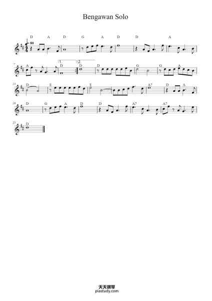 “Bengawan Solo”钢琴谱-Gesang Martohartono-免费下载-天天钢琴