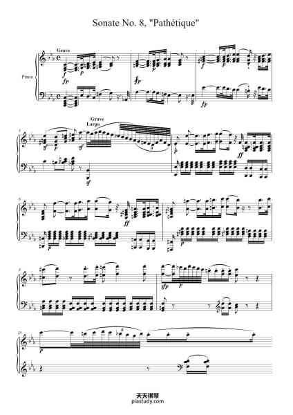 “Sonata No. 8 in C Minor, Op. 13 "Pathétique": I. Grave - Allegro di molto e con brio”钢琴谱-Ludwig van Beethoven
(1770 - 1827)-免费下载-天天钢琴
