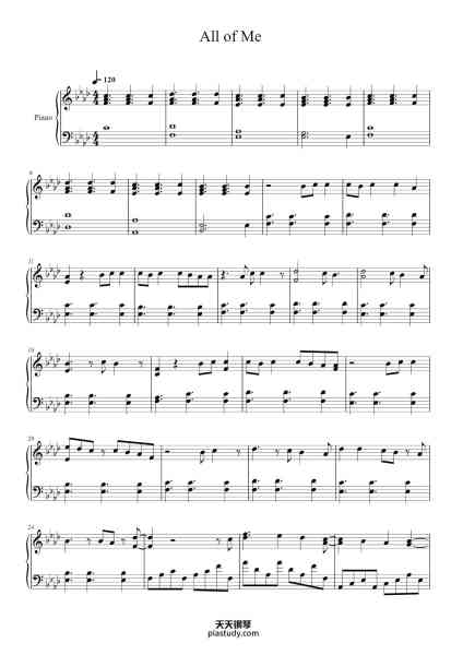 “All of Me”钢琴谱-song by: John Legend arranged by: Strider Piano-免费下载-天天钢琴